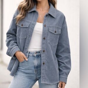 Zara Blue Gray Corduroy Overshirt Jacket.